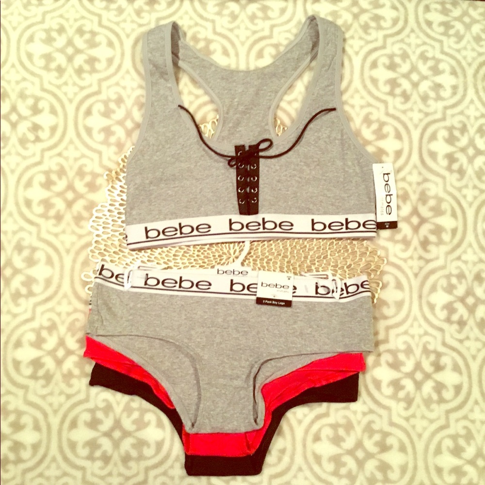 bebe Sporty Racerback Bra and 3 Panty Set